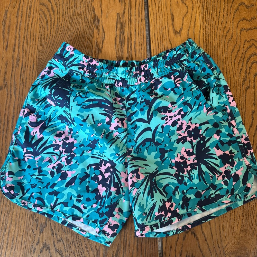 Columbia Teal and Pink Floral Women's Athletic Shorts water shorts running light